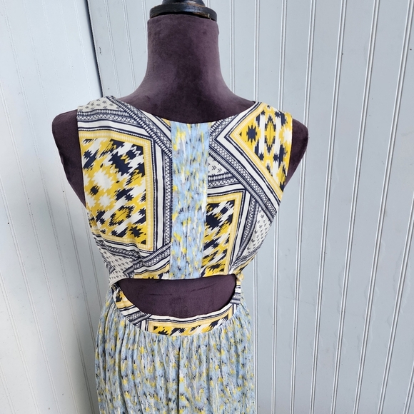 Zara Basic Blue Yellow Cut Out Maxi Dress Outdoors Beach Sleveless Print Sz M - Picture 12 of 13